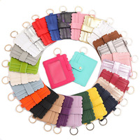 Gantungan Kunci Dompet Kartu Kredit Kulit PU untuk Wanita dan Remaja Putri, Dompet Tangan Wanita, Gantungan Kunci Warna Solid Multi Warna