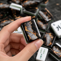 Jeu de Mahjong Américain Kintsugi Noir et Or, 160 Tuiles, Dos en Marbre Laqué Acrylique à 4 Couches, 31,5x23x16mm, Logo Personnalisé OEM/ODM