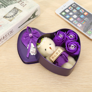 <span class=keywords><strong>Cadeau</strong></span> créatif pour la fête <span class=keywords><strong>des</strong></span> mères, la Saint-Valentin, Noël, le Nouvel An, 3 savons en forme de rose, petit ours, boîte <span class=keywords><strong>cadeau</strong></span> en forme de cœur - Product Image 4