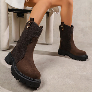 Botines holgados a media pantorrilla, <span class=keywords><strong>botas</strong></span> estilo <span class=keywords><strong>Dr</strong></span>. <span class=keywords><strong>Martens</strong></span> <span class=keywords><strong>de</strong></span> estilo occidental para <span class=keywords><strong>mujer</strong></span>, <span class=keywords><strong>botas</strong></span> chelsea plisadas con punta redonda, talla grande - Product Image 6