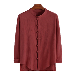เสื้อผ้าผู้ชายแบบดั้งเดิมของจีน เสื้อเชิ้ตแขนยาวคอจีน ผ้าฝ้ายลินิน - Product Image 3