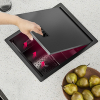 Évier de cuisine multifonctionnel noir nano, montage supérieur, fait à la main, avec lave-gobelet intégré