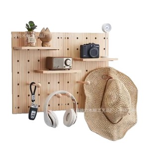 Solid Wood Pegboard <b>Wall</b> <b>Shelf</b> 6 Tier Beech Finish Heavy Duty Entryway Storage Organization - Product Image 5