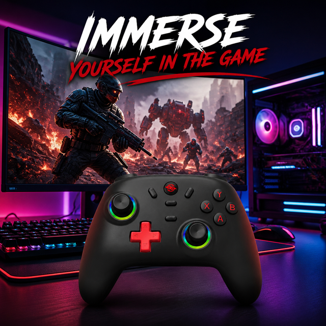 WooKing GC Mini Wireless Game Controller Hall Effect Stick RGB Tri-Mode 2.4G/BT Dual Vibration for PS2/Steam
