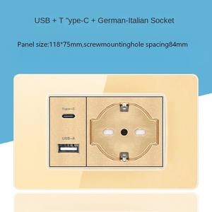 Enchufe de pared con interruptor de luz, doble USB tipo C, estándar alemán, de vidrio templado, con tres entradas de corriente. - Product Image 5