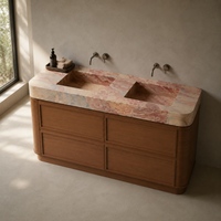 Meuble-lavabo de luxe moderne à double vasque en marbre Arabescato Orobico Rosso
