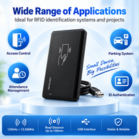 Lecteur de cartes RFID USB Plug & Play double fréquence 125 kHz/13,56 MHz ABS, distance de lecture 10 cm, gestion des bibliothèques, identification