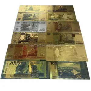 Hazır stok rusya 5 10 50 100 200 500 1000 5000 plastik 24k altın folyo kaplama banknotlar