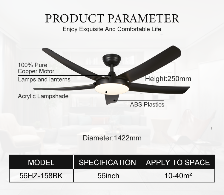 High quality modern Led light body pure copper motor intelligent remote control switch reversible ceiling fan lamp