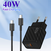 Chargeur mural rapide 40W double port USB-A+USB-C avec câble Type-C pour téléphones Android, ordinateurs portables, appareils photo (OTP)