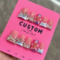 Faux ongles réutilisables en ABS, 10 pièces, motif carré pré-dessiné, à coller, couvrance totale, faits main, motif canard