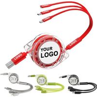 Câble USB rétractable 3-en-1 YS316 avec logo personnalisé, câble de charge rétractable 3-en-1 avec option C