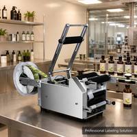 Étiqueteuse horizontale semi-automatique pour bouteilles rondes MT-50, alimentation CC, durable pour bouteilles alimentaires en verre, certifiée CE/ISO