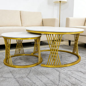 Juego de Mesa de Centro Redonda 2 en 1, Mesa de Té Multifuncional Creativa con Marco Dorado para Sala de Estar, Dormitorio u Oficina, Marco Dorado+Blanco - Product Image 1