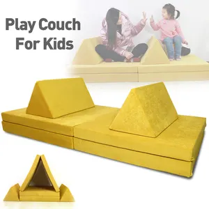 2021 Updated Multi-function Kids Play Couch With 2 Triangle Pillows Nugget Couch Living Room Furniture Children Play Sofa