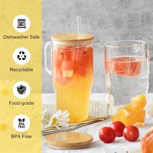 Taza de vidrio transparente esmerilado de 17 oz para sublimación UV DTF con asa, tapa de bambú y pajita, para cerveza, leche, té y café, desde almacén de EE. UU. - Product Image 4