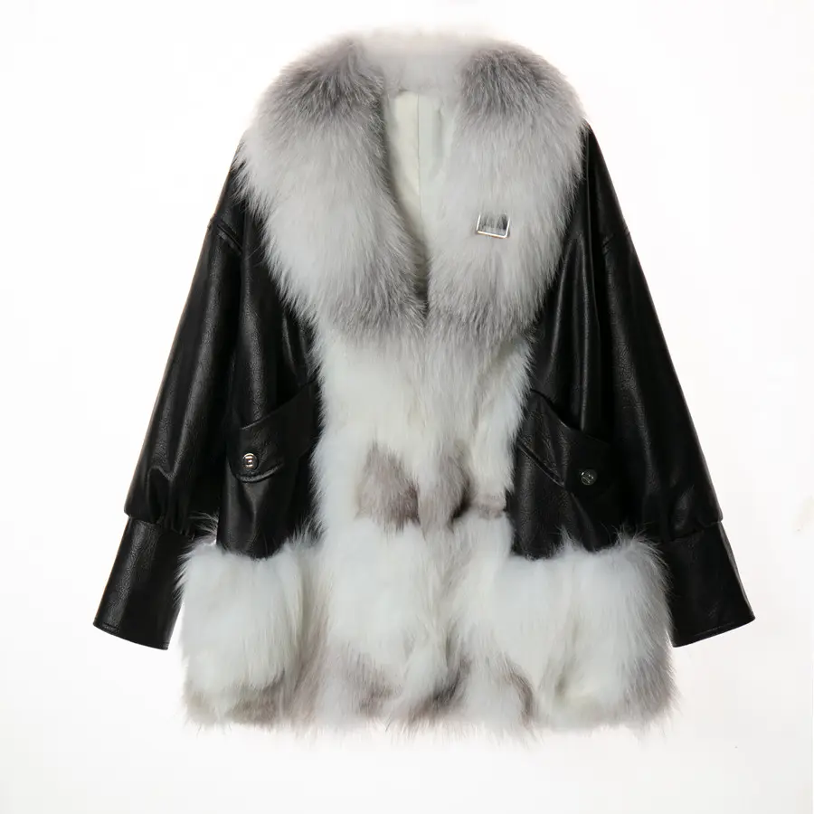 QIUCHEN QC21021レディースファッション本物のキツネの毛皮のジャケット冬の毛皮のコート本物の革のジャケット天然羊の革の服