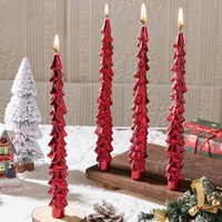 Bougies décoratives en cire de soja en forme de sapin de Noël, longues et coniques, pour la table des fêtes et la décoration intérieure (vente en gros)