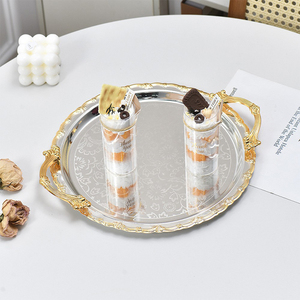 Plateau Européen <span class=keywords><strong>de</strong></span> Luxe Léger Doré et Argenté avec Poignées, Plateau Rétro à Surface Miroir pour Fruits, Bonbons et Snacks, Idéal pour Mariages, Hôtels et Restaurants - Product Image 4