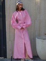 Robe longue décontractée et élégante pour femme, style chemise, à manches lanternes et col montant boutonné, idéale pour l'été – Vente en gros