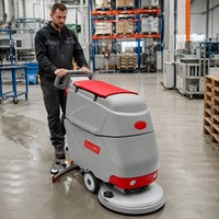 Mesin Penggosok Lantai Dorong Baru 1290x590x1070mm 130kg 30kg Tekanan Sikat 185rpm Kecepatan untuk Sanitasi Komersial