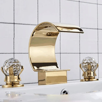 Robinet de salle de bain moderne sans contact à double poignée, 3 trous, entrée unique, noir et or, mitigeur eau chaude/froide en laiton et céramique