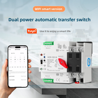 Commutateur de transfert automatique intelligent WiFi Tuya à double alimentation 2 pôles ATS pour générateur solaire, montage sur rail DIN, contrôle à distance par application