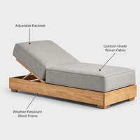 Chaise longue inclinable en teck massif imperméable pour l'extérieur - Design minimaliste moderne et mobile pour hôtel, salon, piscine, plage