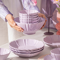 Nouvel ensemble de vaisselle de luxe en porcelaine gaufrée, élégant, violet, en céramique, pour fêtes et mariages, collection 2024, vente chaude