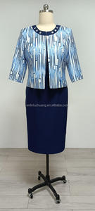 Ensemble veste et robe élégante à imprimé géométrique pour femmes grandes tailles, bleu marine, longueur genou, col rond, pour l'automne - Product Image 5