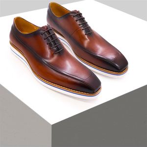 Chaussures Oxford en cuir véritable pour homme, fabriquées à la main, haut de gamme, bout carré, style décontracté, pour usage quotidien, affaires, fêtes et occasions spéciales - Product Image 5