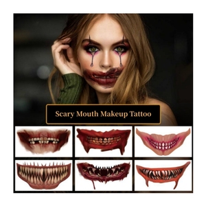 Autocollant de tatouage temporaire 3D étanche <span class=keywords><strong>Thriller</strong></span> Lip DIY Halloween Horror Big Mouth Face Decoration - Product Image 1