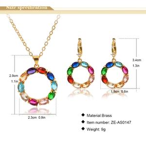 Fashion Trendy Cubic Zirconia Women <b>Colourful</b> Crystal Gold Plated Bridal Wedding Party Necklace Earrings Jewelry <b>Sets</b> - Product Image 6