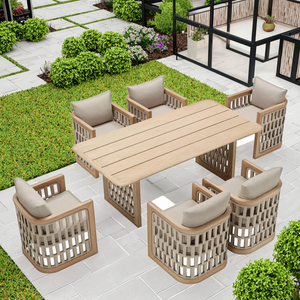 Hiện đại thanh lịch cao cấp gỗ tếch ăn uống đặt cho vườn ngoài trời hình chữ nhật Bàn và ghế cho sân khách sạn hoặc trường học - Product Image 3