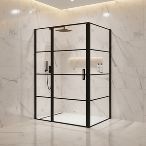 Porte de <span class=keywords><strong>douche</strong></span> pivotante moderne en verre trempé de 6 mm, <span class=keywords><strong>profilé</strong></span> en aluminium <span class=keywords><strong>noir</strong></span> pas cher, carré rectangulaire à 3 côtés, pour salle de bain d'hôtel - Product Image 3