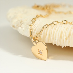 สร้อยคอจี้รูปดาวหัวใจประดับเพชรแบบวินเทจชุบทองสำหรับผู้หญิง - Product Image 6