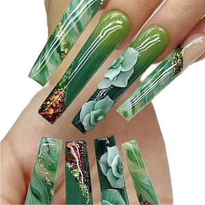 <span class=keywords><strong>Faux</strong></span> ongles longs en forme de cercueil à motifs de peinture à l'huile artistique pour filles, décorations de manucure réutilisables et élégantes - Product Image 1