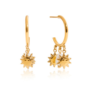 Boucles d'oreilles en forme de C avec breloque perle soleil, en acier inoxydable doré, bijoux de mode pour femmes - Product Image 5