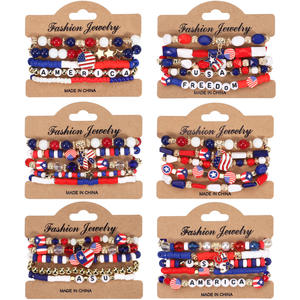 Fashion Jewelry Red White Blue <b>Beaded</b> <b>Bracelets</b> Usa Flag Charm Party Casual Unisex Made In China - Product Image 1