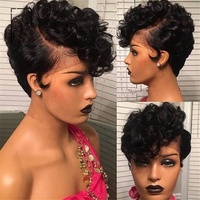 Nouveau design ombré # Perruque Bob Courte Ondulée Pixie Blonde 27, Cheveux Humains Vierges Alignés avec les Cuticules, Perruques Lace Front