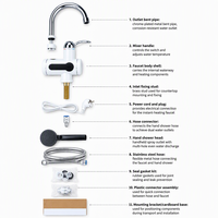 Robinet chauffe-eau électrique instantané blanc avec douchette, mitigeur chaud/froid à poignée unique pour cuisine et salle de bain