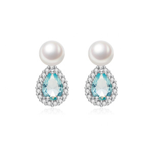 Boucles d'oreilles pour femmes en argent pur S925, tendance, transparentes, bleu glace, goutte d'eau, zircon, perle, exquises, alliage haut de gamme, élégantes - Product Image 4