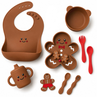 Ensemble repas bébé en silicone motif pain d'épices de Noël, qualité alimentaire, kit complet d'alimentation pour nourrissons, coffret cadeau de Noël pour nouveau-né