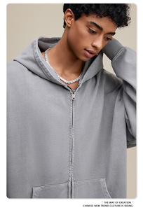2025 Outono American Trendy Brand Peso Pesado 480G Retro <span class=keywords><strong>Cardigan</strong></span> Lavado Cera Impresso <span class=keywords><strong>Hoodie</strong></span> <span class=keywords><strong>Jacket</strong></span> para Homens - Product Image 4