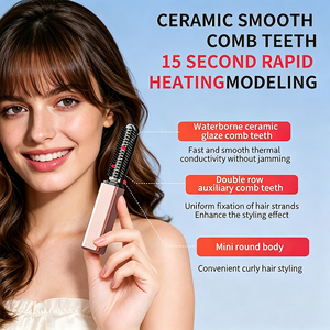 Mini peigne lisseur anionique professionnel, <span class=keywords><strong>brosse</strong></span> <span class=keywords><strong>chauffante</strong></span> électrique portable <span class=keywords><strong>pour</strong></span> <span class=keywords><strong>cheveux</strong></span> <span class=keywords><strong>crépus</strong></span>, anti-brûlure, coiffeur de voyage - Product Image 2