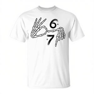 Camiseta Six Seven 6 7 Skeleton Hand Halloween, talla mediana, blanca - Product Image 2