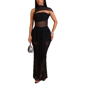 เดรสแขนกุดสำหรับผู้หญิงเดรสตาข่ายจับจีบผ้าโปร่งเซ็กซี่แฟชั่น - Product Image 2