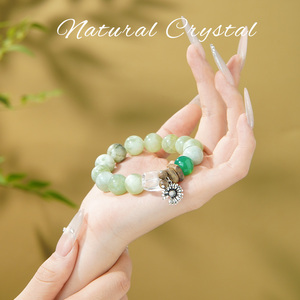 Bracelet en argent 925 plaqué or avec perles en pierre naturelle, forme fleur, style classique, élastique, pour usage quotidien, cadeau pour les fêtes - Product Image 3