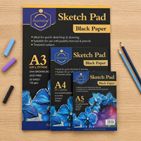 Bloc de Dibujo Keep Smiling Artist, A3/A4/A5, 20 Hojas, 200g, Páginas Interiores Negras, Bloc de Papel para Dibujo Artístico