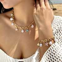 Collier en perles d'imitation queue de poisson océanique avec pampille en bambou, pendentif en forme d'animal (étoile de mer, coquillage), style européen et américain, transfrontalier